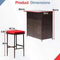 BestMassage Meubles de patio en osier : table et chaises en rotin 3 pièces