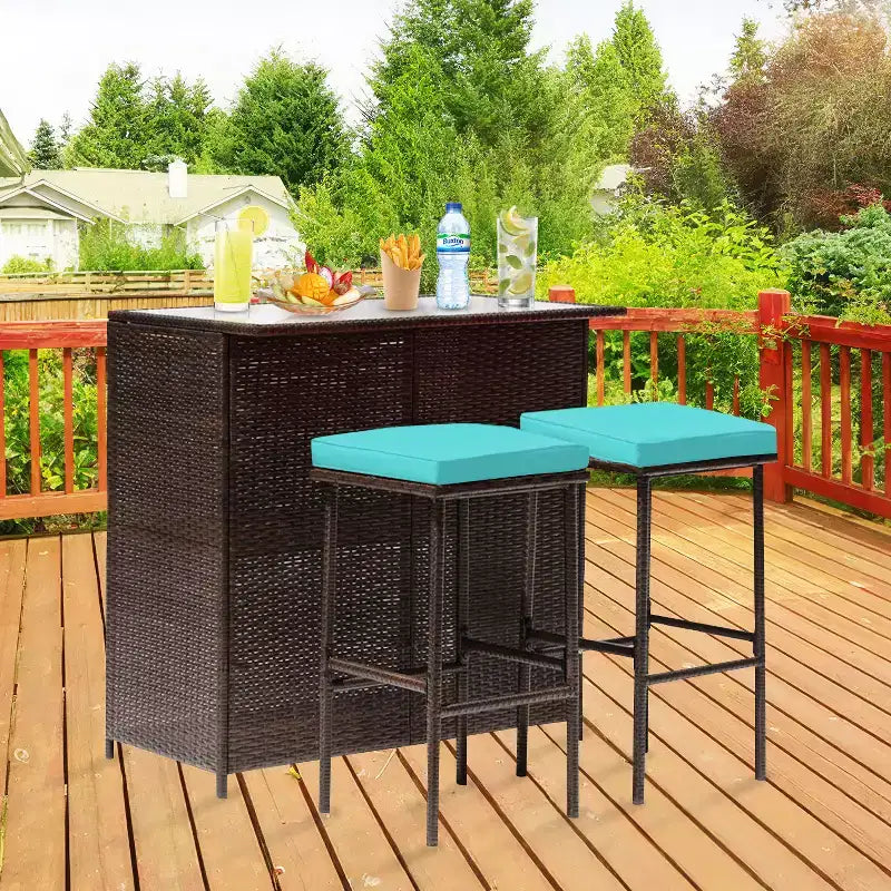BestMassage Meubles de patio en osier : table et chaises en rotin 3 pièces