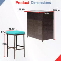 BestMassage Meubles de patio en osier : table et chaises en rotin 3 pièces