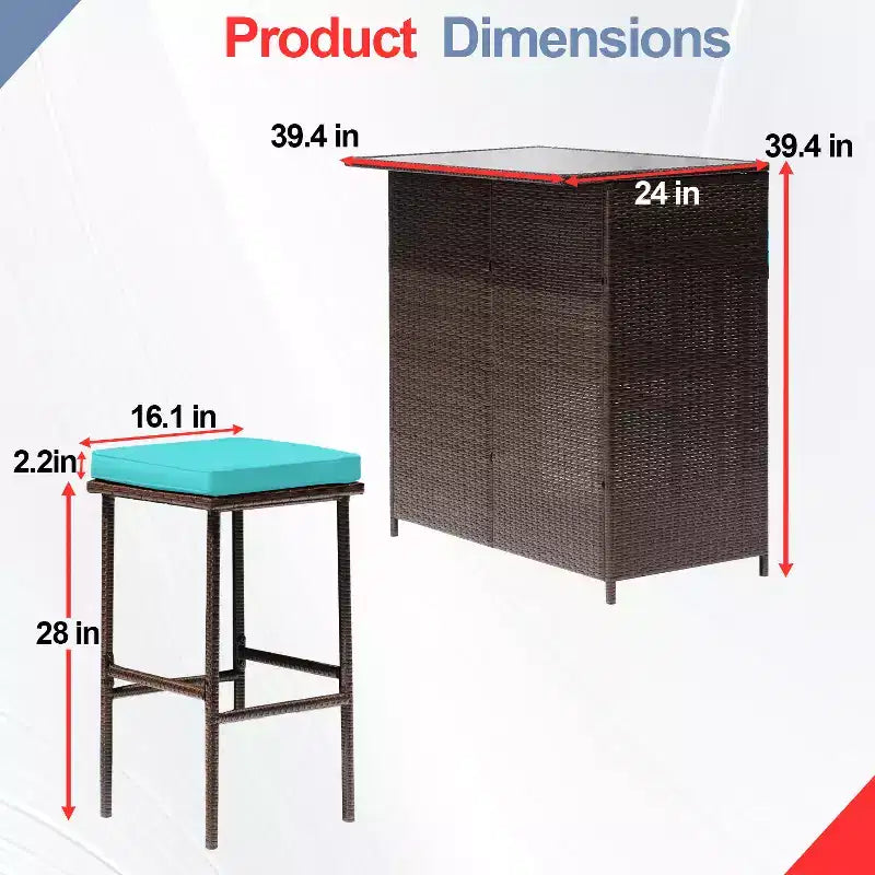 BestMassage Meubles de patio en osier : table et chaises en rotin 3 pièces