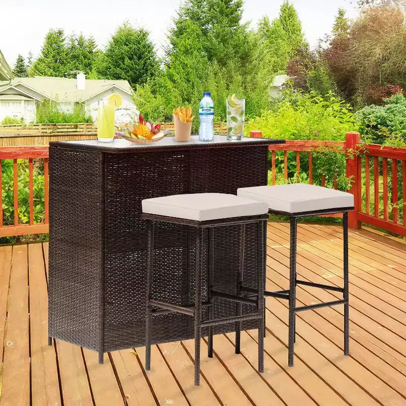BestMassage Meubles de patio en osier : table et chaises en rotin 3 pièces