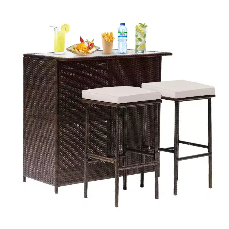 BestMassage Meubles de patio en osier : table et chaises en rotin 3 pièces