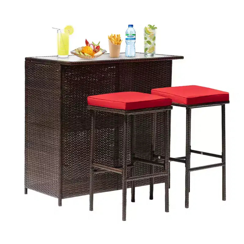 BestMassage Meubles de patio en osier : table et chaises en rotin 3 pièces