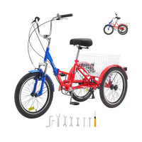 VEVOR Tricycle pliant adulte, 20 pouces 7 vitesses, en acier au carbone, vélo cruiser à 3 roues avec grand panier et siège réglable