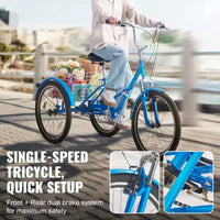 Tricycle pliable adulte VEVOR, tricycle pliant pour adultes de 26 pouces, vélo cruiser à 3 roues en acier au carbone avec grand panier et siège réglable