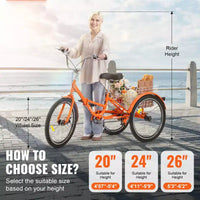 Tricycle pliant VEVOR pour adultes, Tricycles pliants pour adultes 20 pouces, Vélo cruiser à 3 roues léger en alliage d'aluminium avec grand panier arrière
