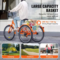 Tricycle pliant VEVOR pour adultes, Tricycles pliants pour adultes 20 pouces, Vélo cruiser à 3 roues léger en alliage d'aluminium avec grand panier arrière