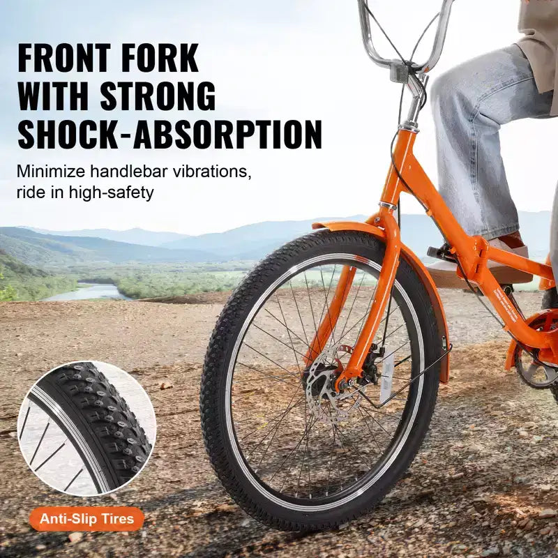 Tricycle pliant VEVOR pour adultes, Tricycles pliants pour adultes de 24 pouces, Vélo cruiser à 3 roues en alliage d'aluminium léger avec grand panier arrière