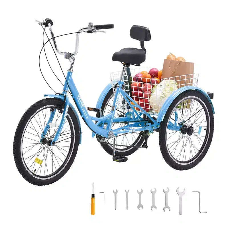Tricycle adulte VEVOR, Tricycles adultes 7 vitesses, Tricycles à trois roues 20 pouces, Vélo Cruiser en acier au carbone avec panier et siège réglable
