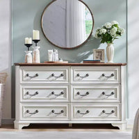 Commode à 6 tiroirs SinCiDo pour chambre à coucher, commode rustique en bois de style ferme, commode vintage de 54 po de largeur pour salon