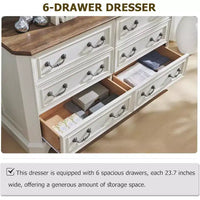 Commode à 6 tiroirs SinCiDo pour chambre à coucher, commode rustique en bois de style ferme, commode vintage de 54 po de largeur pour salon