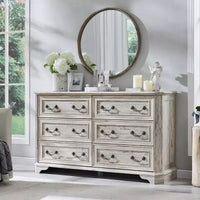 Commode à 6 tiroirs SinCiDo pour chambre à coucher, commode rustique en bois de style ferme, commode vintage de 54 po de largeur pour salon