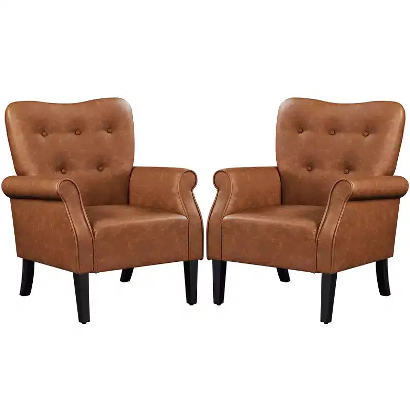 Yaheetech lot de 2 fauteuils en similicuir mid-century modernes à dossier haut capitonné pour salon, chambre, brun rétro