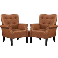 Yaheetech lot de 2 fauteuils en similicuir mid-century modernes à dossier haut capitonné pour salon, chambre, brun rétro