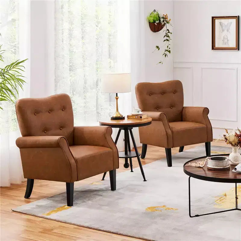 Yaheetech lot de 2 fauteuils en similicuir mid-century modernes à dossier haut capitonné pour salon, chambre, brun rétro