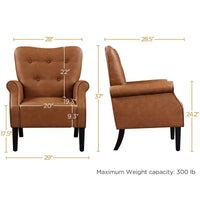 Yaheetech lot de 2 fauteuils en similicuir mid-century modernes à dossier haut capitonné pour salon, chambre, brun rétro
