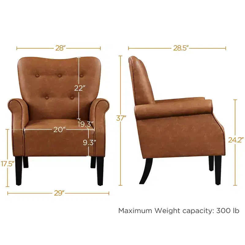 Yaheetech lot de 2 fauteuils en similicuir mid-century modernes à dossier haut capitonné pour salon, chambre, brun rétro