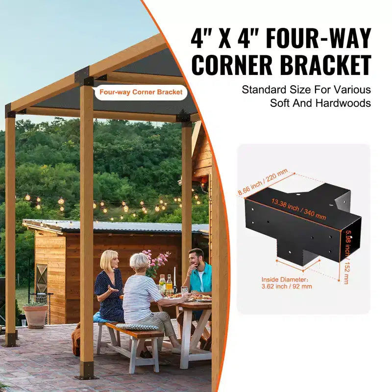 VEVOR Kit de support de pergola 4''x4'' (taille intérieure 3,6x3,6), 2 pièces support d'angle robuste 4 directions, kit de base de poteau DIY