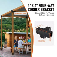 VEVOR Kit de support de pergola 4''x4'' (taille intérieure 3,6x3,6), 2 pièces support d'angle robuste 4 directions, kit de base de poteau DIY