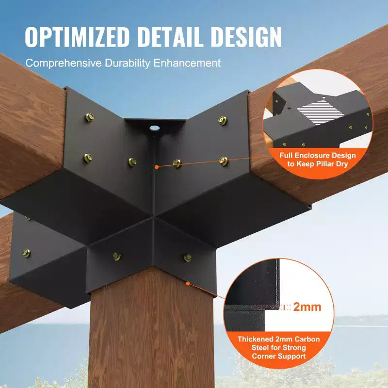 VEVOR Kit de support de pergola 4''x4'' (taille intérieure 3,6x3,6), 2 pièces support d'angle robuste 4 directions, kit de base de poteau DIY