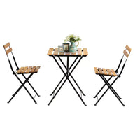 BestMassage Ensemble de bistro 3 pièces avec chaises pliantes et table en bois résistant aux intempéries, marron