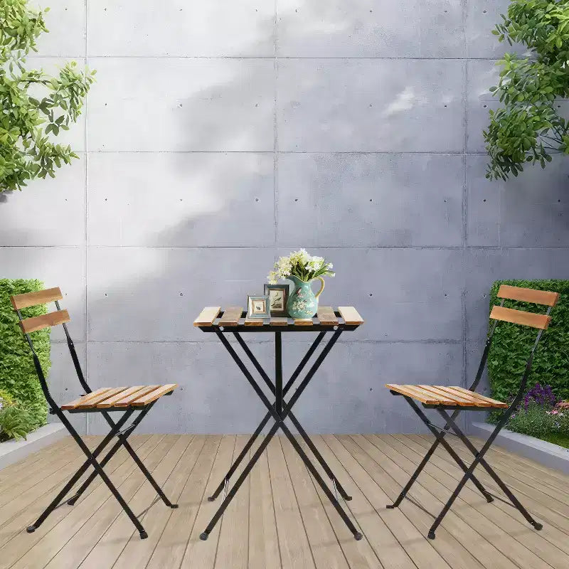 BestMassage Ensemble de bistro 3 pièces avec chaises pliantes et table en bois résistant aux intempéries, marron