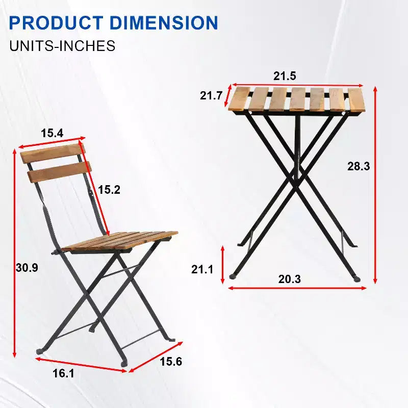 BestMassage Ensemble de bistro 3 pièces avec chaises pliantes et table en bois résistant aux intempéries, marron