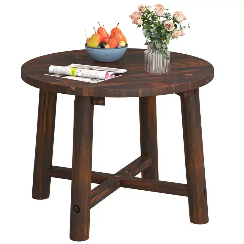 Costway Table d'appoint d'extérieur 1/2 pièces avec structure en bois massif Petite table basse ronde pour jardin