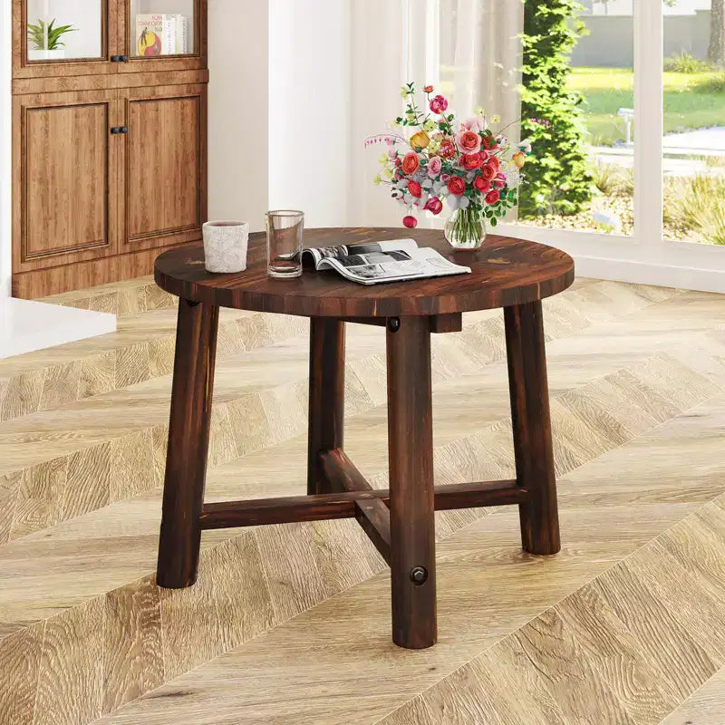 Costway Table d'appoint d'extérieur 1/2 pièces avec structure en bois massif Petite table basse ronde pour jardin