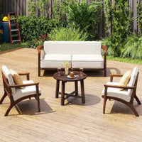 Costway Table d'appoint d'extérieur 1/2 pièces avec structure en bois massif Petite table basse ronde pour jardin