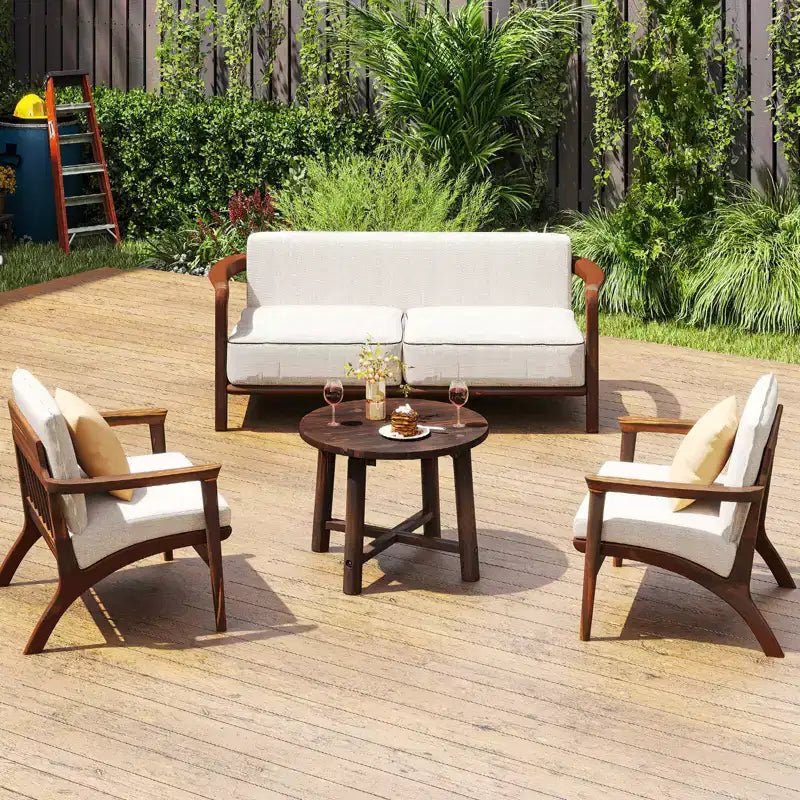 Costway Table d'appoint d'extérieur 1/2 pièces avec structure en bois massif Petite table basse ronde pour jardin