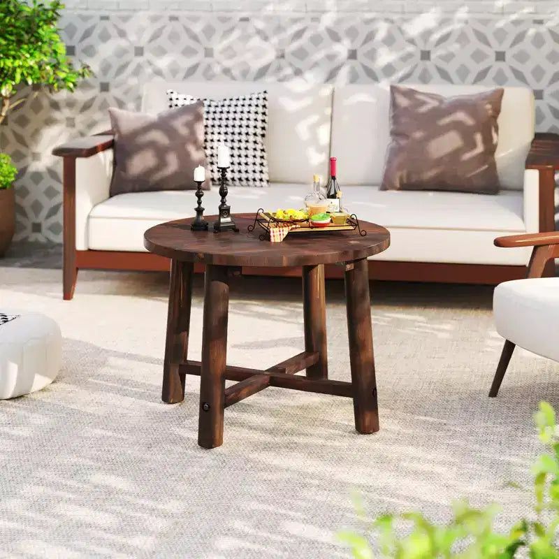 Costway Table d'appoint d'extérieur 1/2 pièces avec structure en bois massif Petite table basse ronde pour jardin