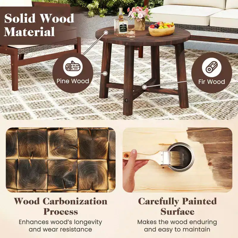 Costway Table d'appoint d'extérieur 1/2 pièces avec structure en bois massif Petite table basse ronde pour jardin