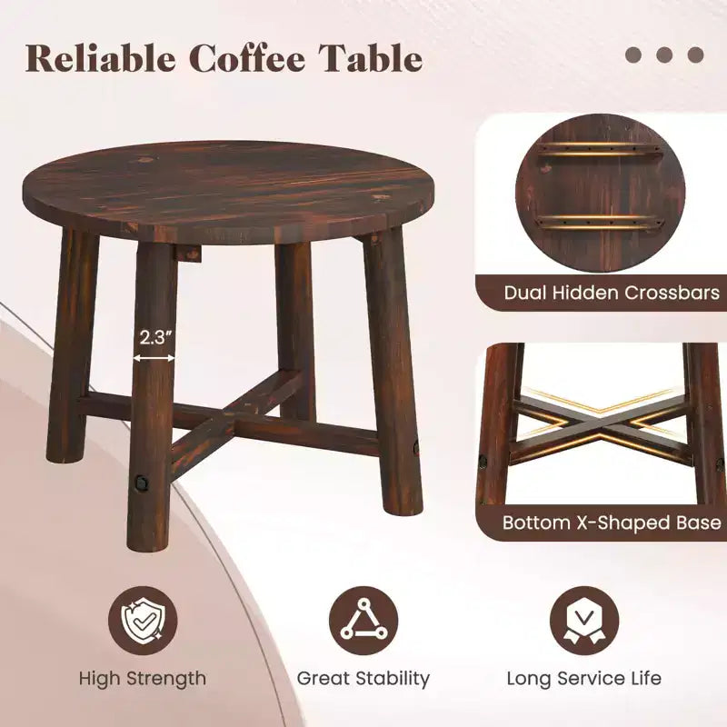 Costway Table d'appoint d'extérieur 1/2 pièces avec structure en bois massif Petite table basse ronde pour jardin