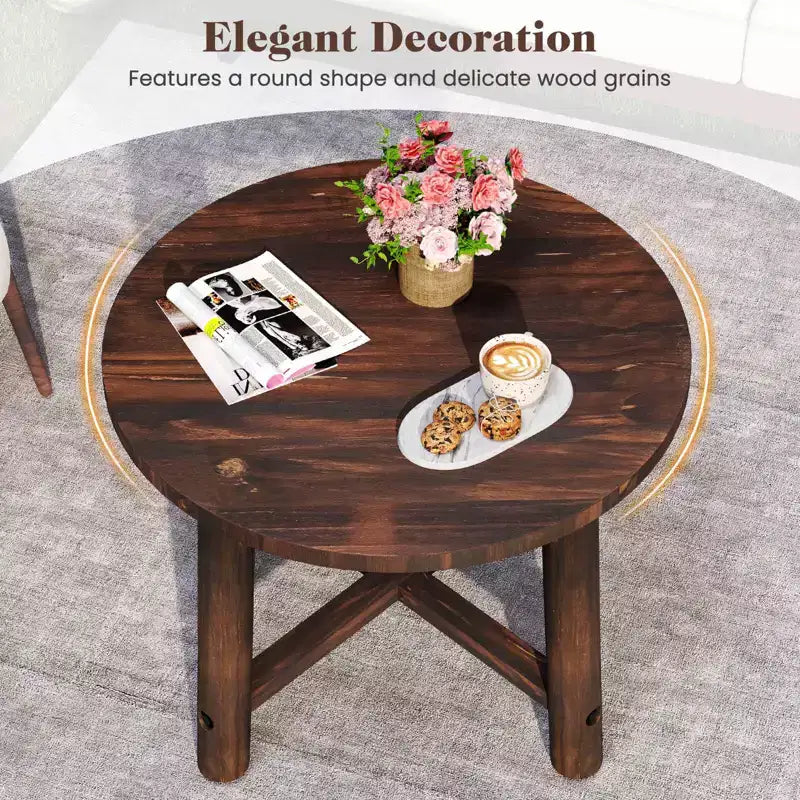 Costway Table d'appoint d'extérieur 1/2 pièces avec structure en bois massif Petite table basse ronde pour jardin