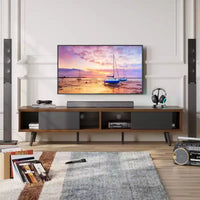 Meuble TV moderne du milieu du siècle Bestier pour téléviseur 80 po, meuble multimédia 70 po à portes coulissantes pour salon, noyer