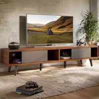 Meuble TV moderne du milieu du siècle Bestier pour téléviseur 80 po, meuble multimédia 70 po à portes coulissantes pour salon, noyer