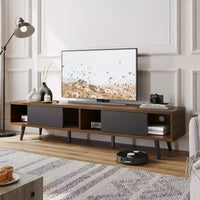 Meuble TV moderne du milieu du siècle Bestier pour téléviseur 80 po, meuble multimédia 70 po à portes coulissantes pour salon, noyer