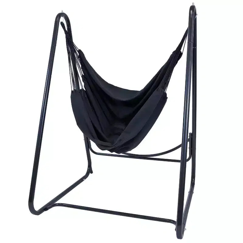 Chaise-hamac Sunnydaze pour l'intérieur ou l'extérieur avec support en acier en A – Pieds anti-basculement pour la stabilité – Noir