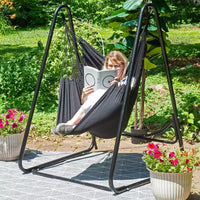 Chaise-hamac Sunnydaze pour l'intérieur ou l'extérieur avec support en acier en A – Pieds anti-basculement pour la stabilité – Noir