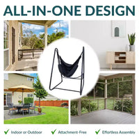Chaise-hamac Sunnydaze pour l'intérieur ou l'extérieur avec support en acier en A – Pieds anti-basculement pour la stabilité – Noir