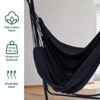 Chaise-hamac Sunnydaze pour l'intérieur ou l'extérieur avec support en acier en A – Pieds anti-basculement pour la stabilité – Noir