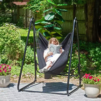 Chaise-hamac Sunnydaze pour l'intérieur ou l'extérieur avec support en acier en A – Pieds anti-basculement pour la stabilité – Noir