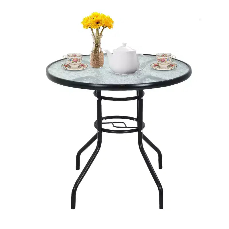 BestMassage Table d'extérieur Table de patio Plateau en verre trempé avec trou pour parasol