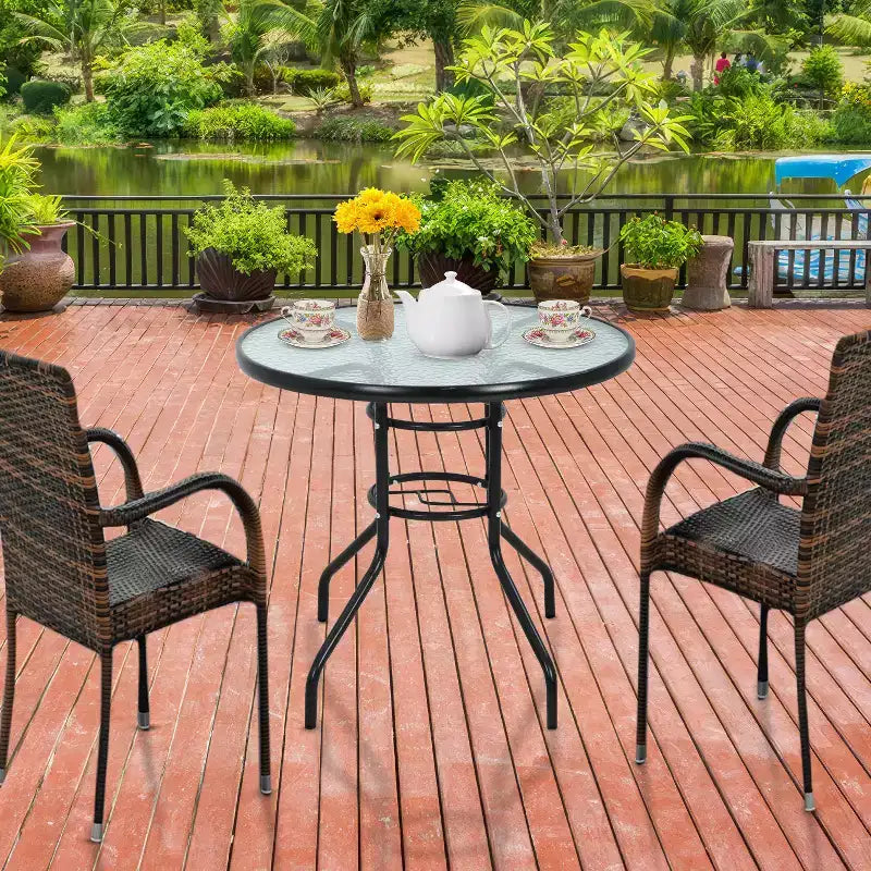 BestMassage Table d'extérieur Table de patio Plateau en verre trempé avec trou pour parasol