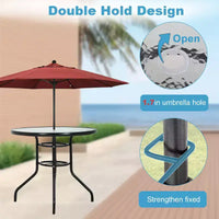 BestMassage Table d'extérieur Table de patio Plateau en verre trempé avec trou pour parasol