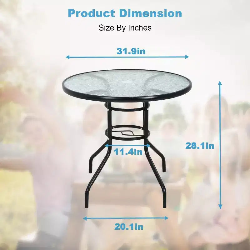 BestMassage Table d'extérieur Table de patio Plateau en verre trempé avec trou pour parasol