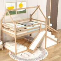 Lit superposé pour enfants Whisen avec toboggan, escalier et rangement - Pin massif et MDF, amusant et peu encombrant