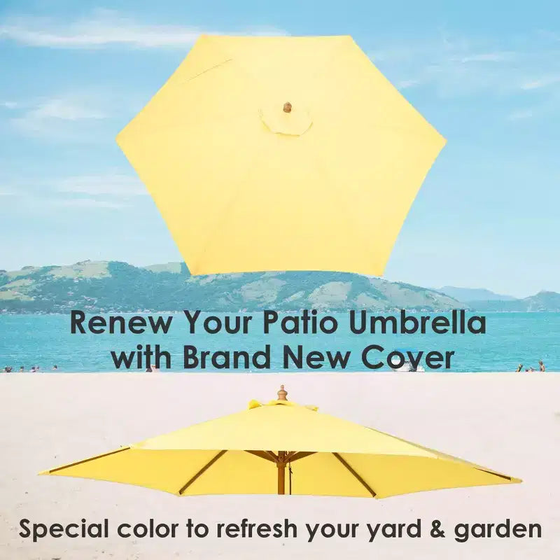 Yescom Toile de rechange pour parasol d'extérieur 9 pi avec 6 baleines, parasol de marché pour table, housse pare-soleil pour jardin, plage et balcon, jaune crème