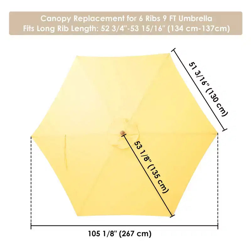 Yescom Toile de rechange pour parasol d'extérieur 9 pi avec 6 baleines, parasol de marché pour table, housse pare-soleil pour jardin, plage et balcon, jaune crème